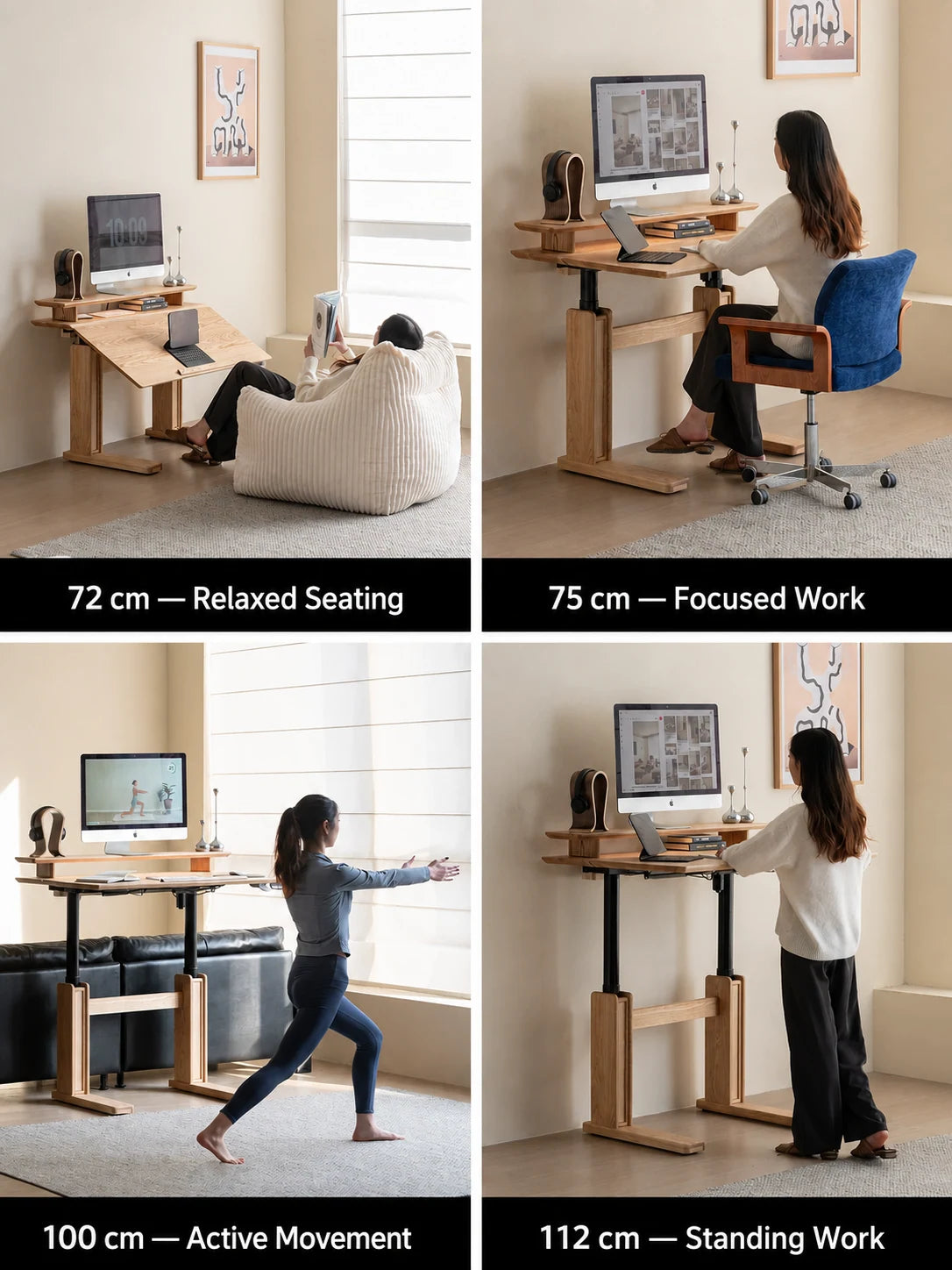Electric standing desk height settings for seated and standing work