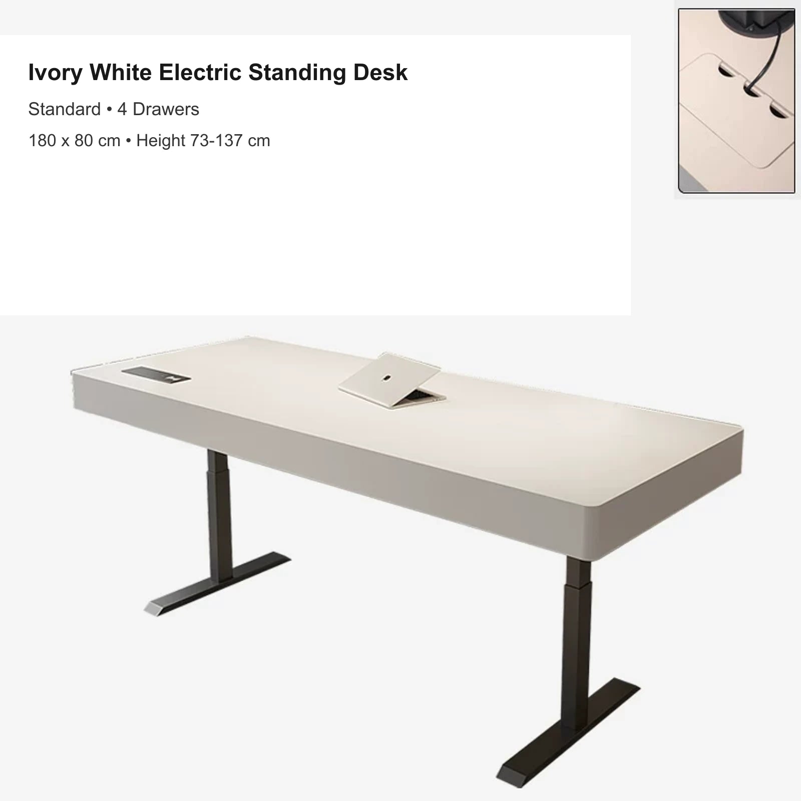 ivory white electric standing desk with 4 drawers, standard, 180 x 80 cm