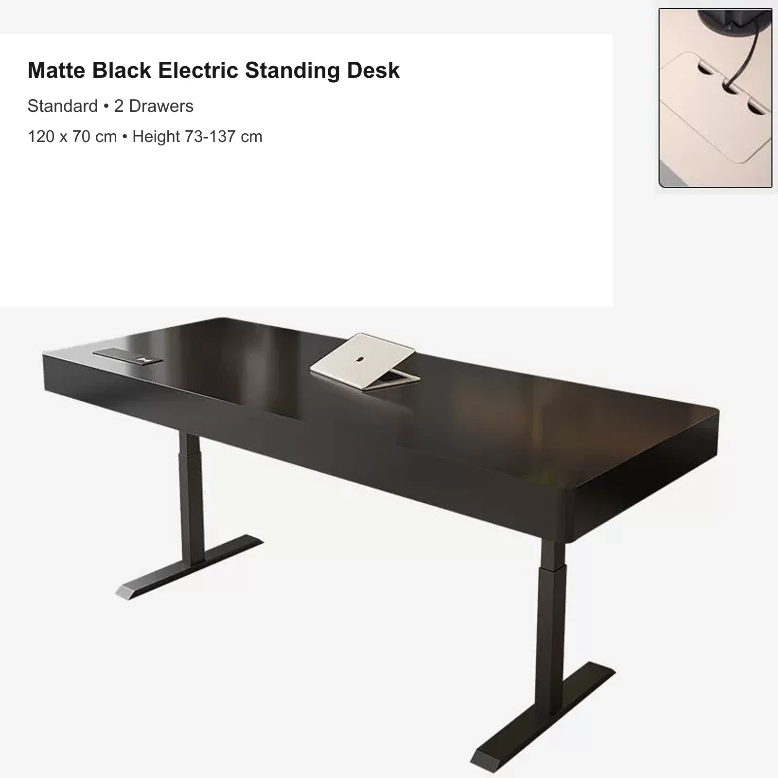 matte black electric standing desk with 2 drawers, standard, 120 x 70 cm