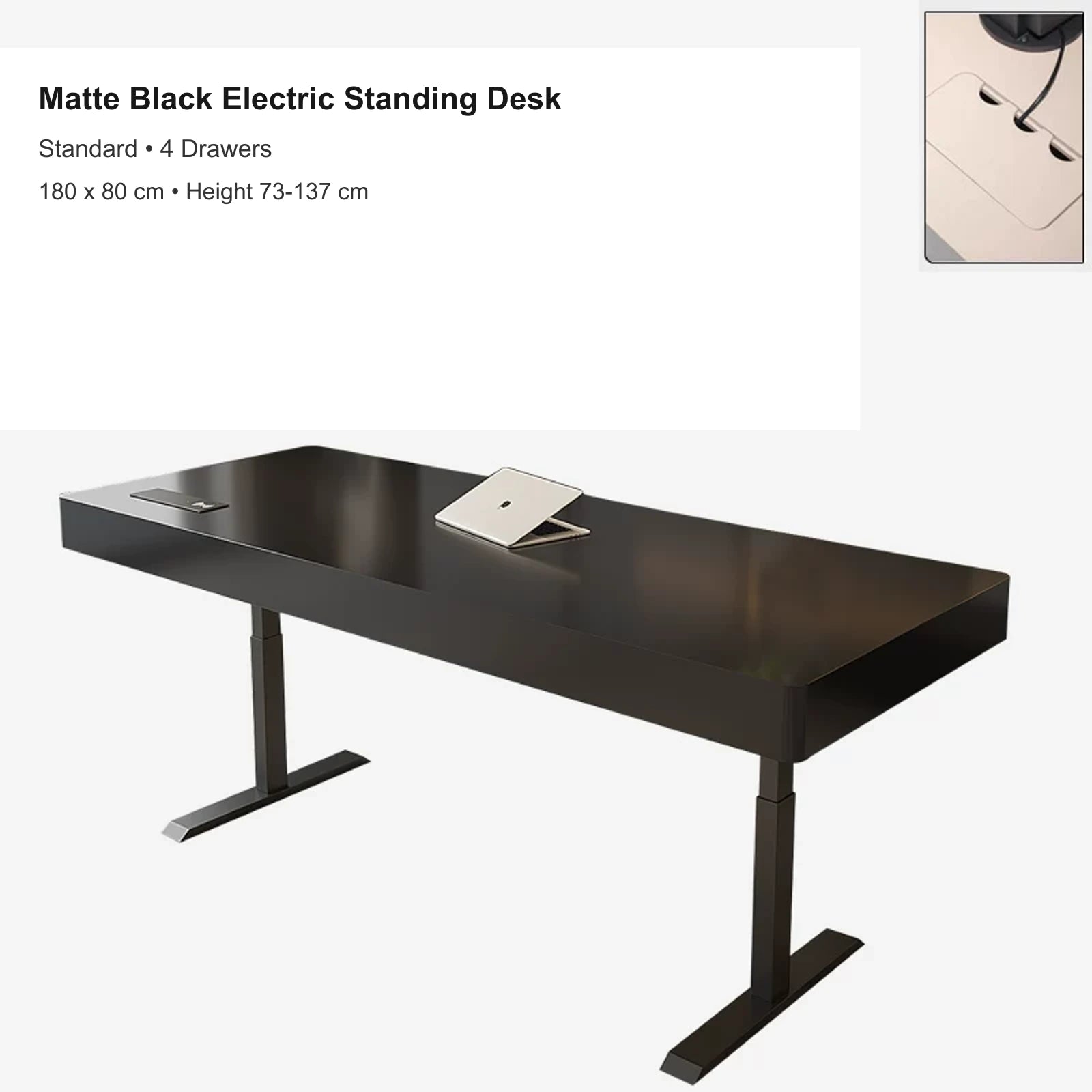 matte black electric standing desk with 4 drawers, standard, 180 x 80 cm