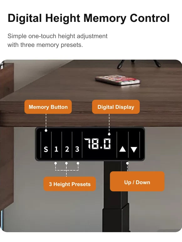 electric standing desk digital controller with three height memory presets