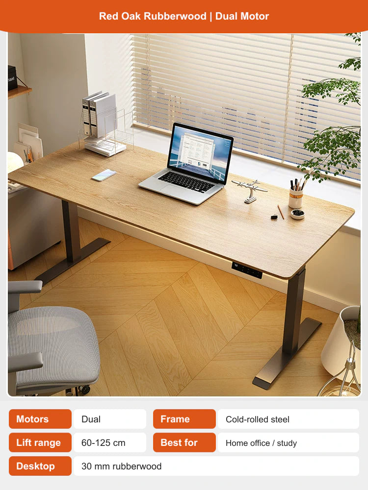 red oak rubberwood | dual motor electric standing desk configuration