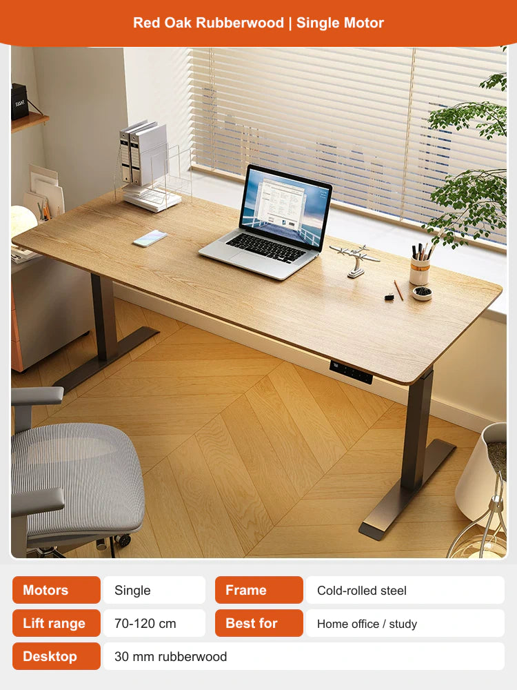 red oak rubberwood | single motor electric standing desk configuration