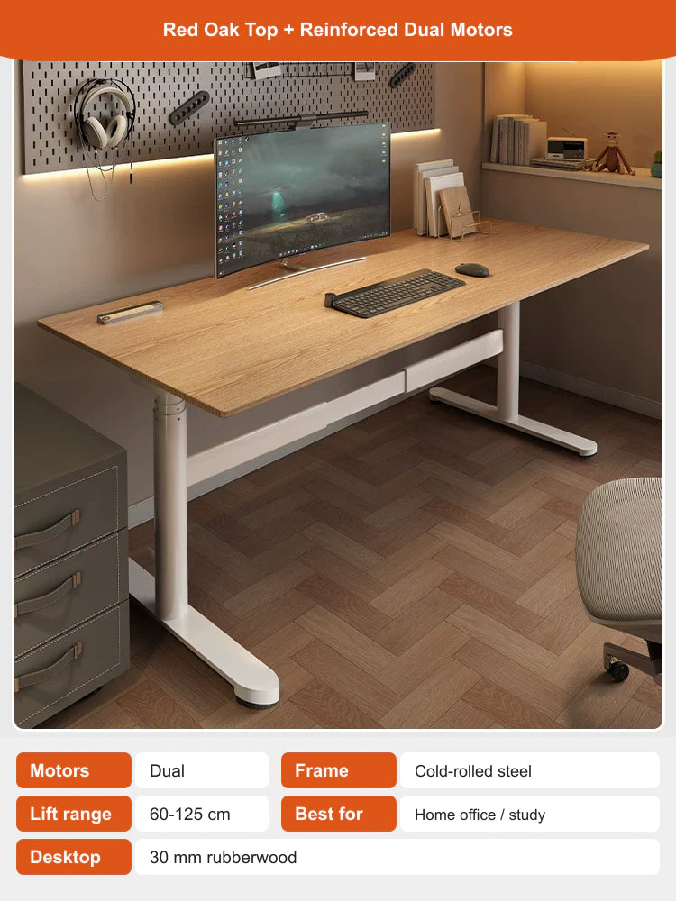 red oak top + reinforced dual motors electric standing desk configuration