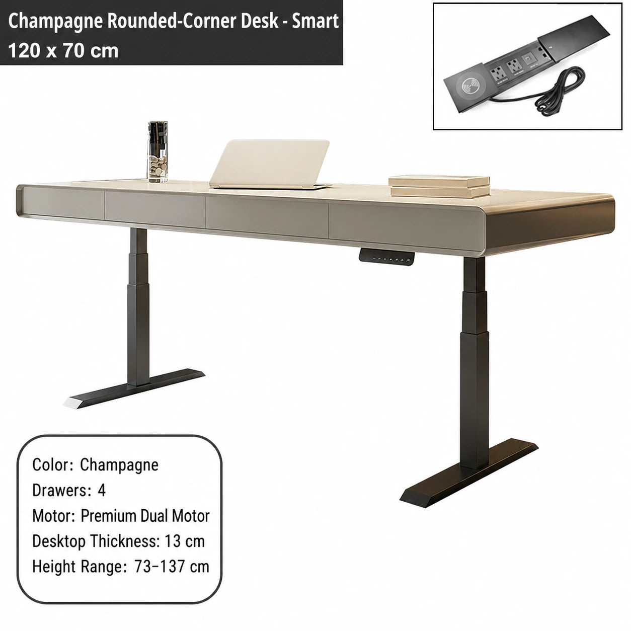 champagne rounded corner electric standing desk smart configuration 120 x 70 cm