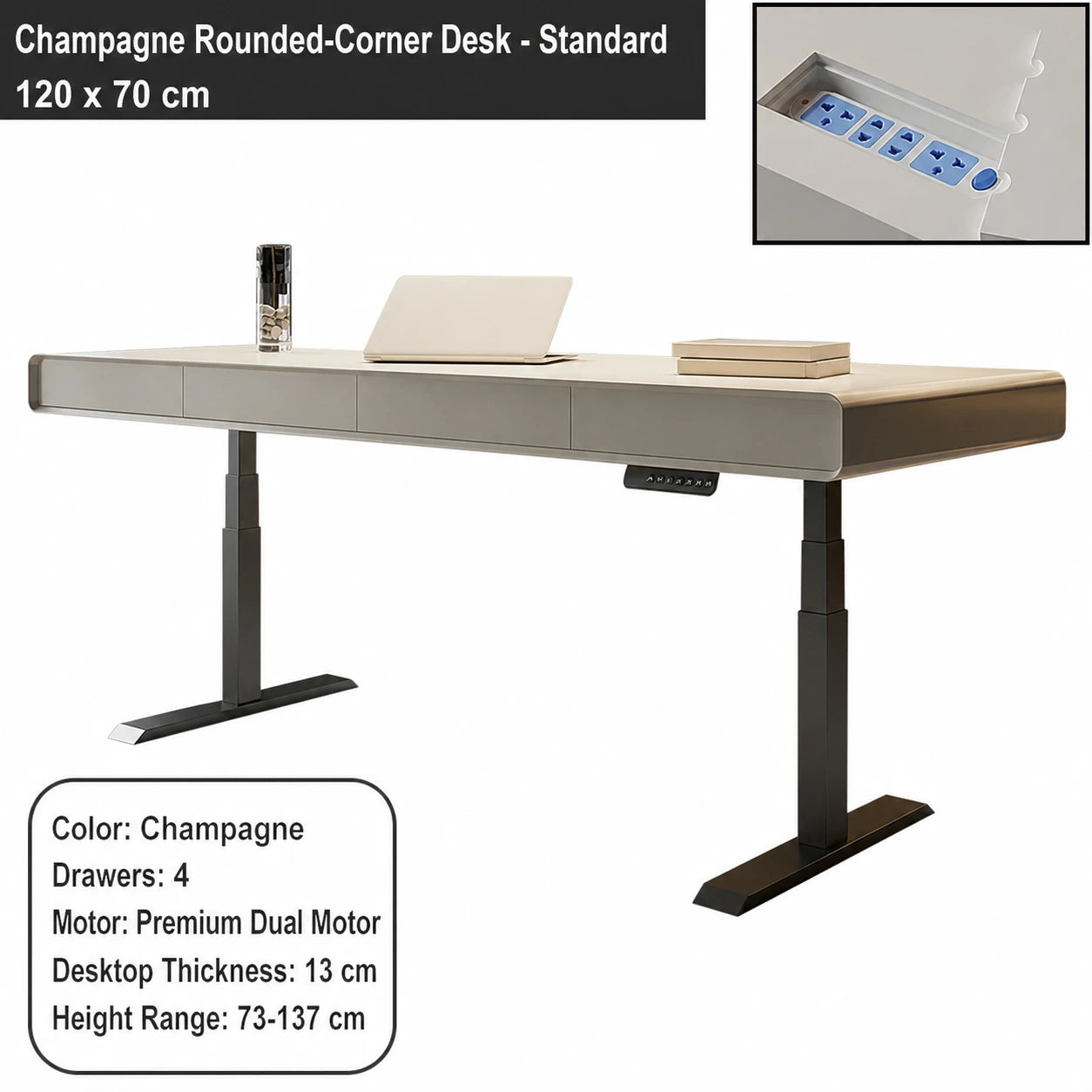 champagne rounded corner electric standing desk standard configuration 120 x 70 cm