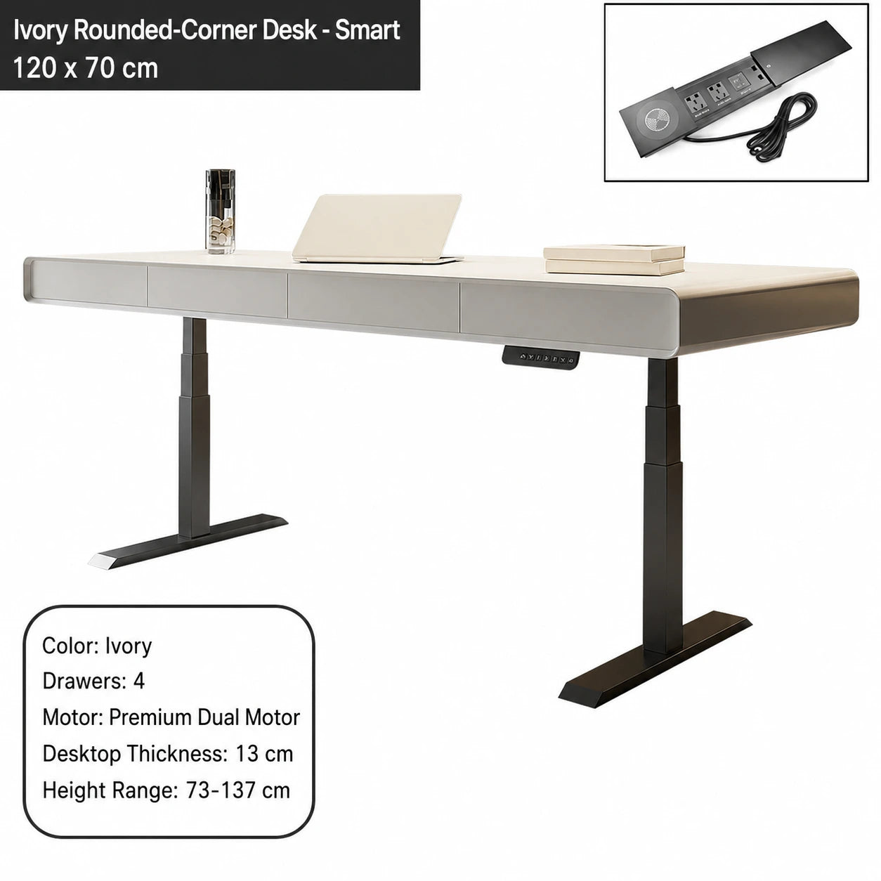 ivory rounded corner electric standing desk smart configuration 120 x 70 cm