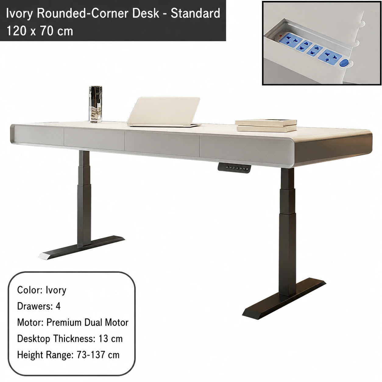 ivory rounded corner electric standing desk standard configuration 120 x 70 cm