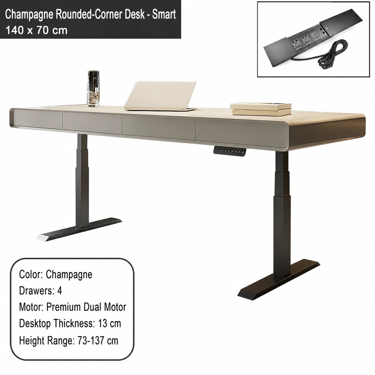 champagne rounded corner electric standing desk smart configuration 140 x 70 cm