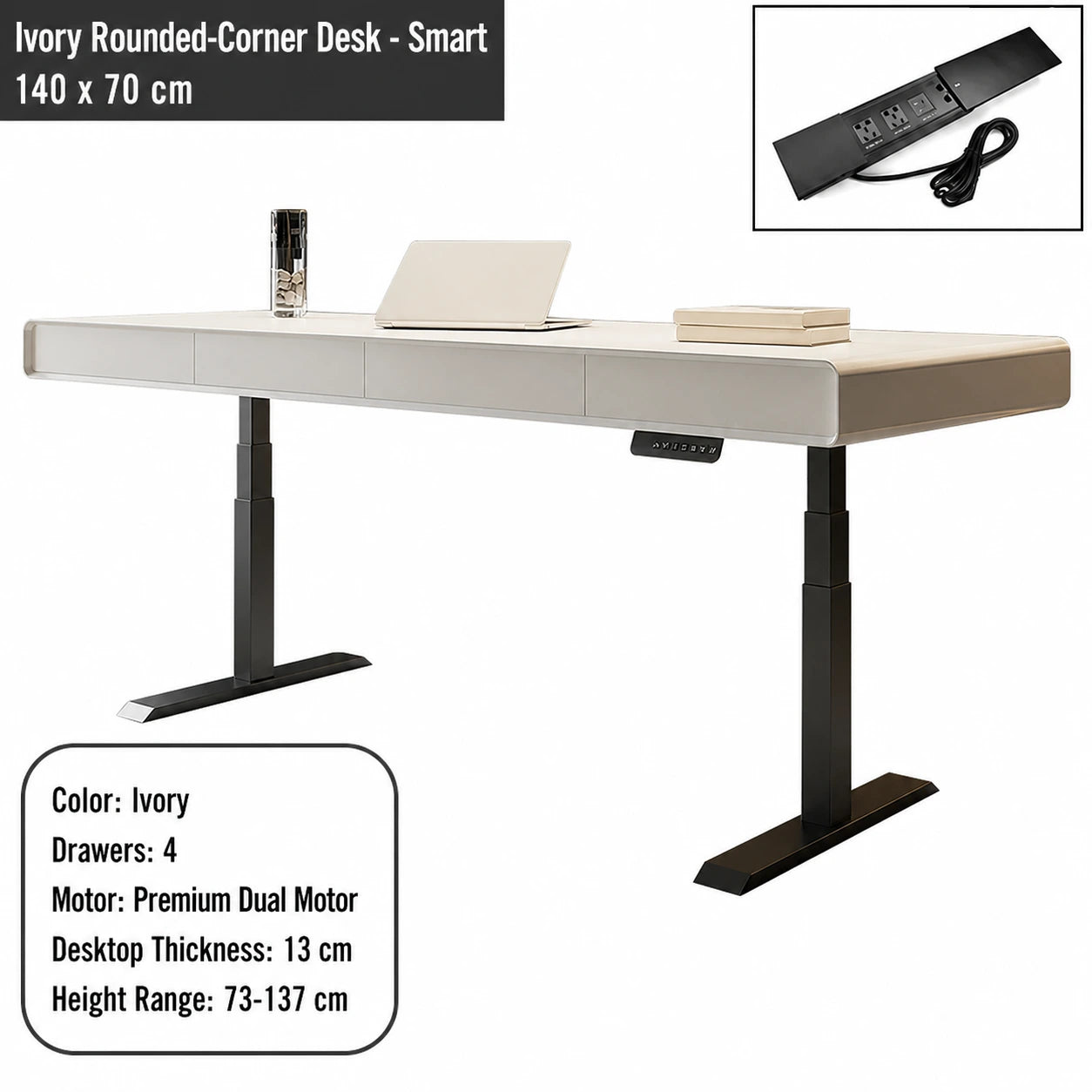 ivory rounded corner electric standing desk smart configuration 140 x 70 cm