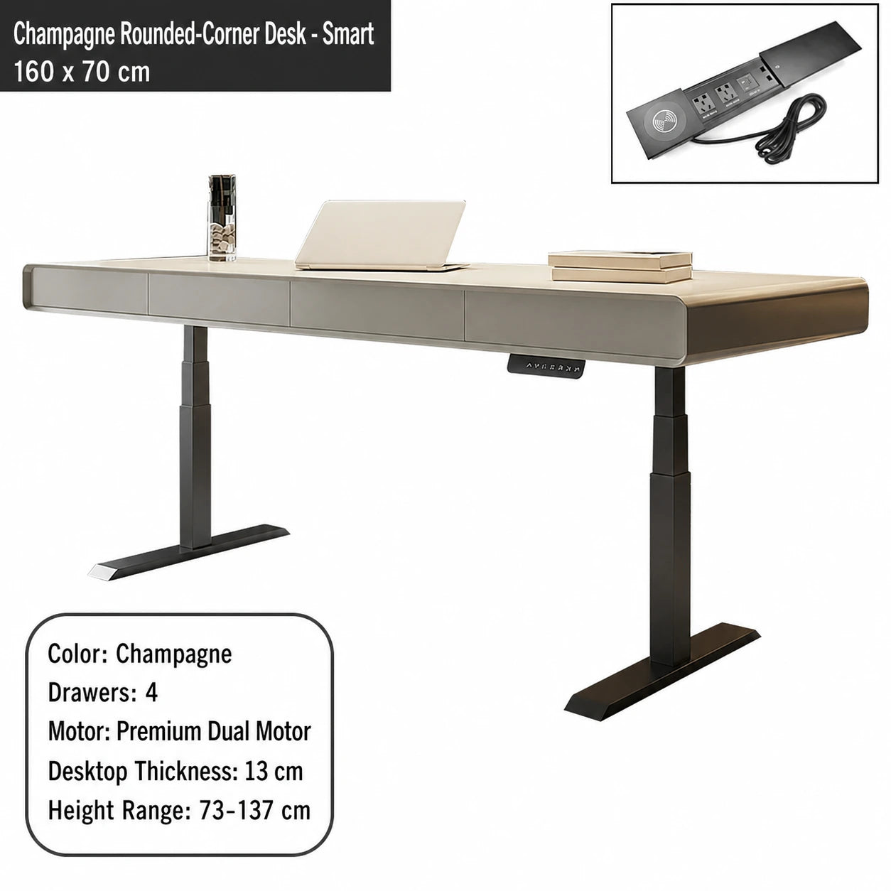 champagne rounded corner electric standing desk smart configuration 160 x 70 cm