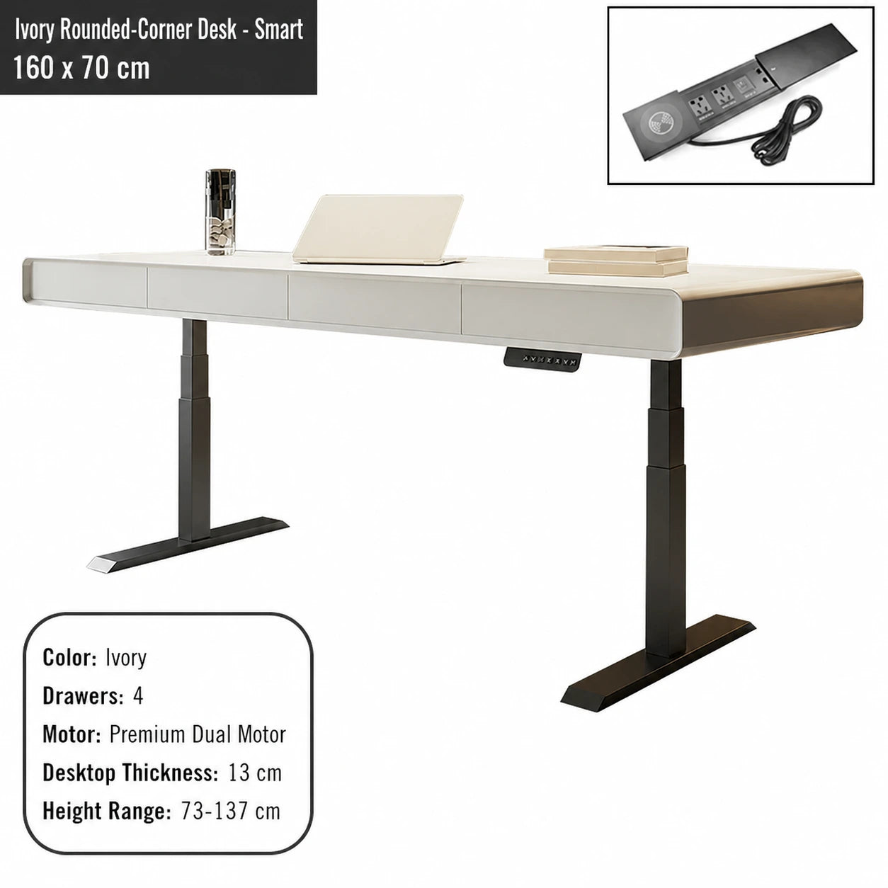 ivory rounded corner electric standing desk smart configuration 160 x 70 cm