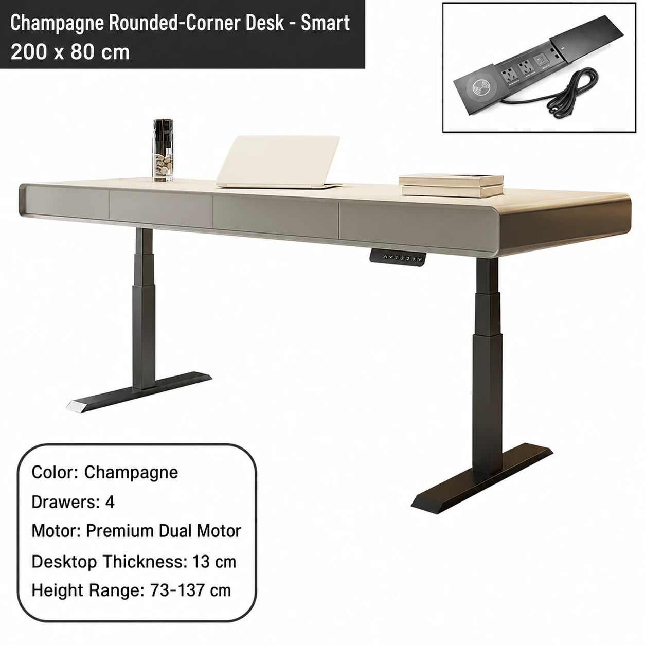 champagne rounded corner electric standing desk smart configuration 200 x 80 cm