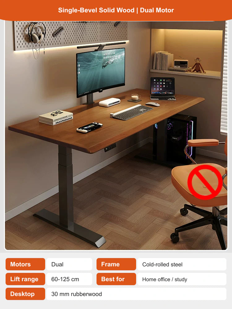 single-bevel solid wood | dual motor electric standing desk configuration
