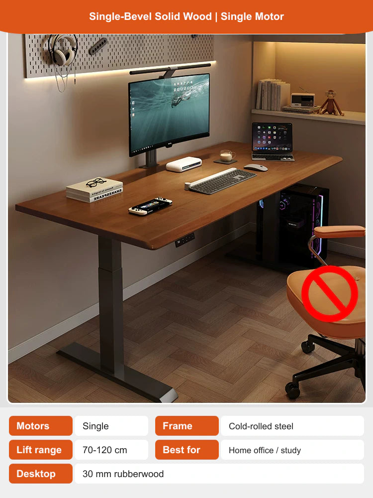 single-bevel solid wood | single motor electric standing desk configuration