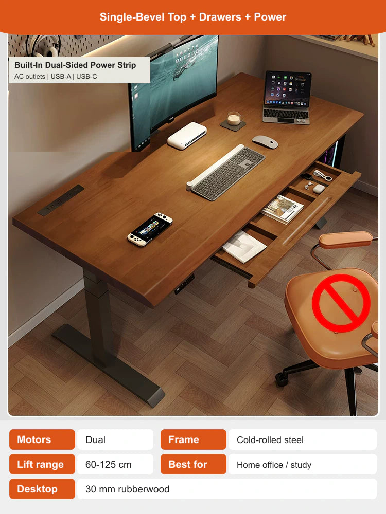 single-bevel top + drawers + power electric standing desk configuration