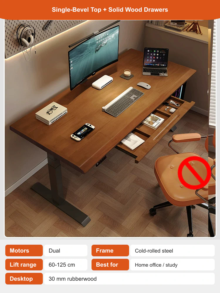 single-bevel top + solid wood drawers electric standing desk configuration