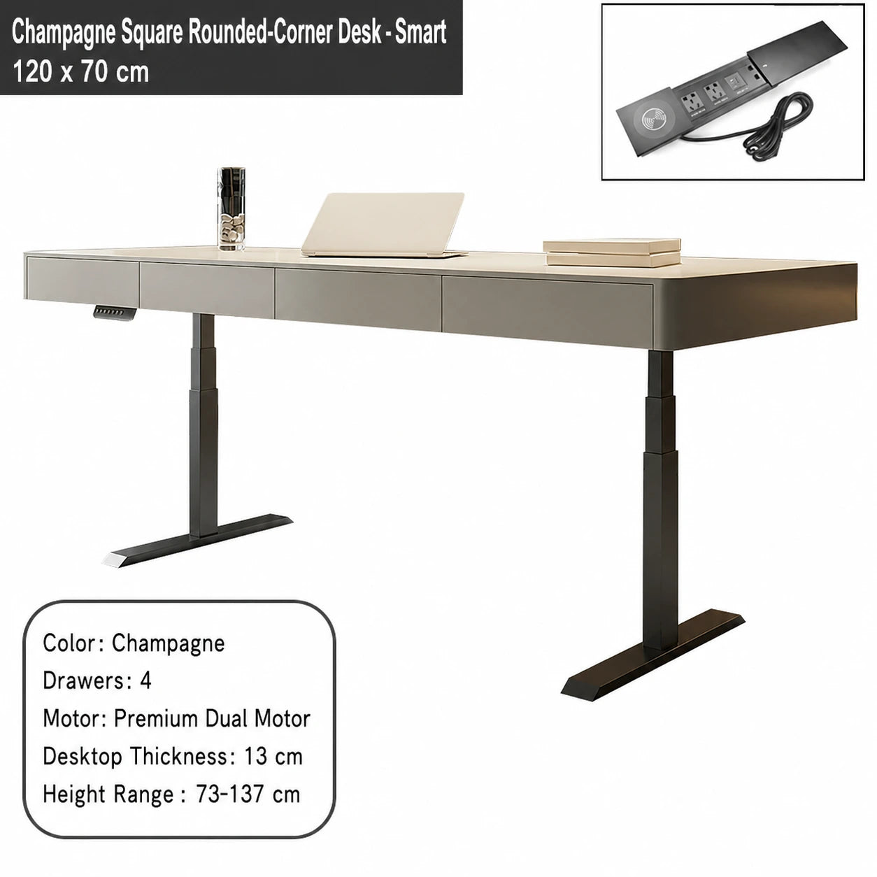 champagne square rounded corner electric standing desk smart configuration 120 x 70 cm