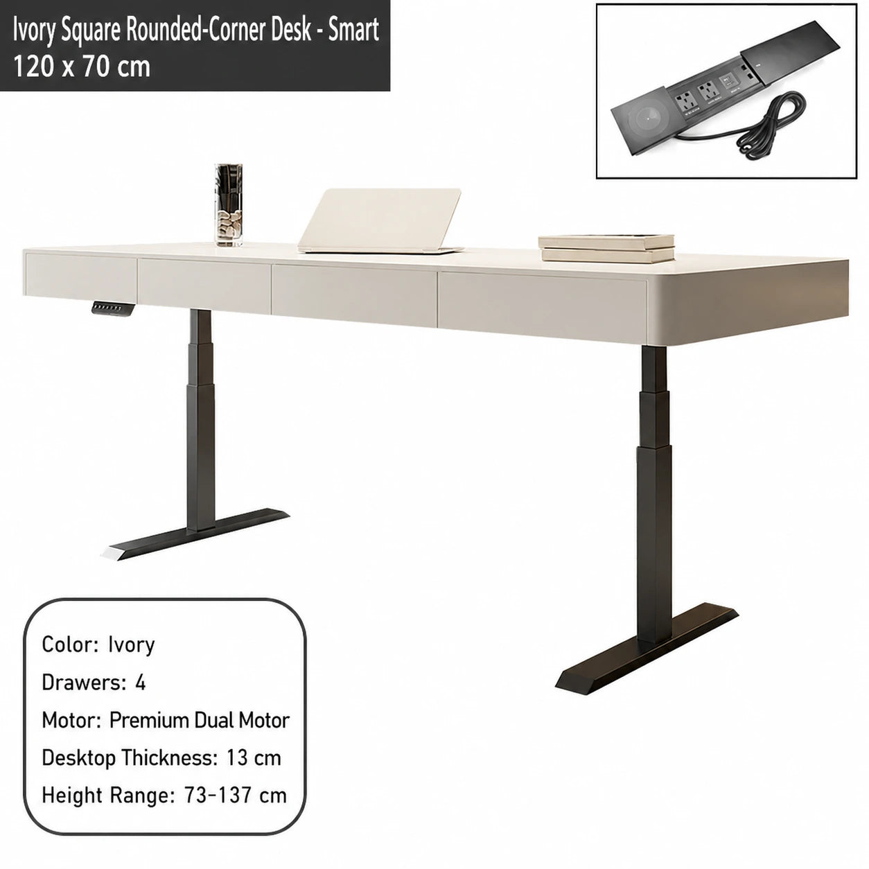 ivory square rounded corner electric standing desk smart configuration 120 x 70 cm