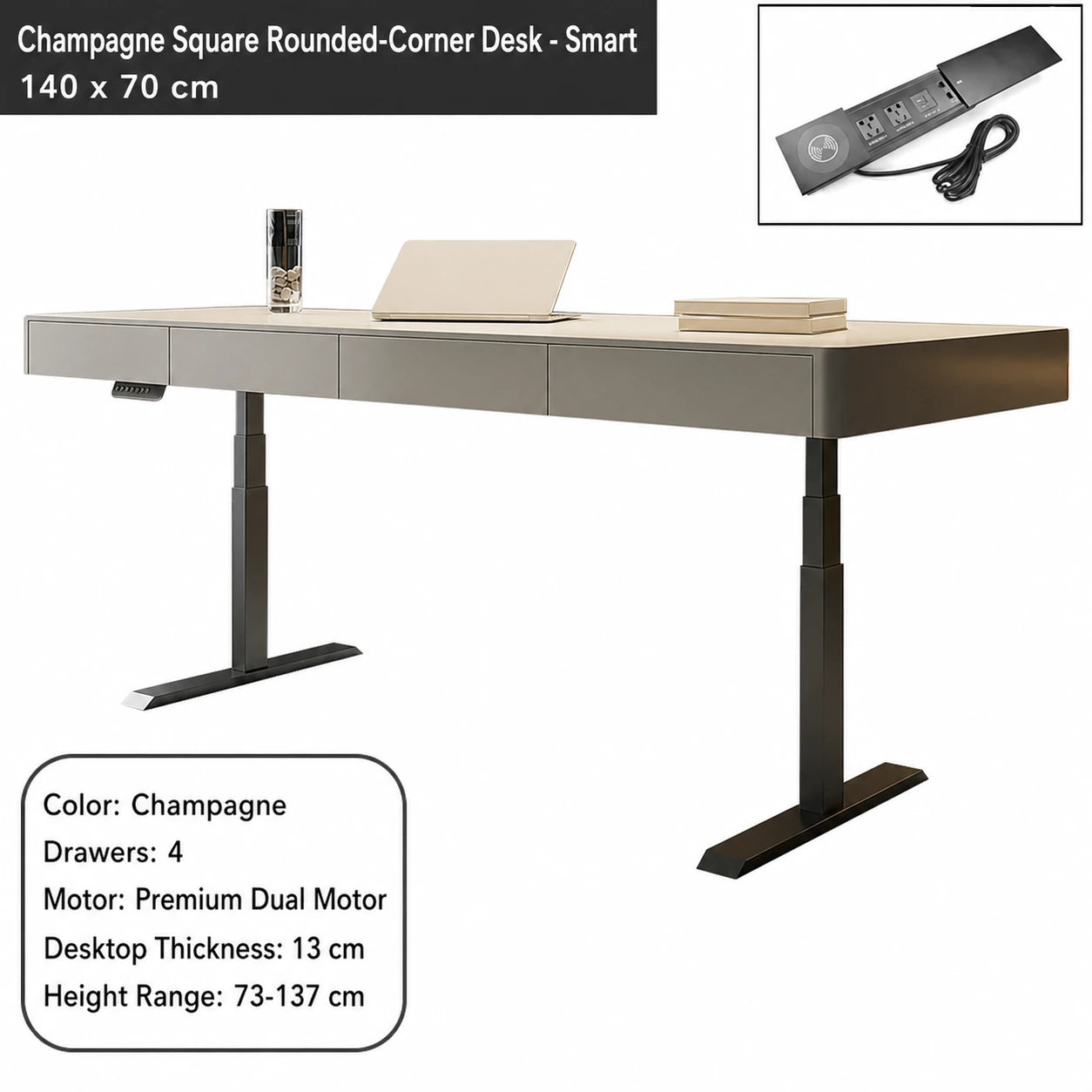 champagne square rounded corner electric standing desk smart configuration 140 x 70 cm