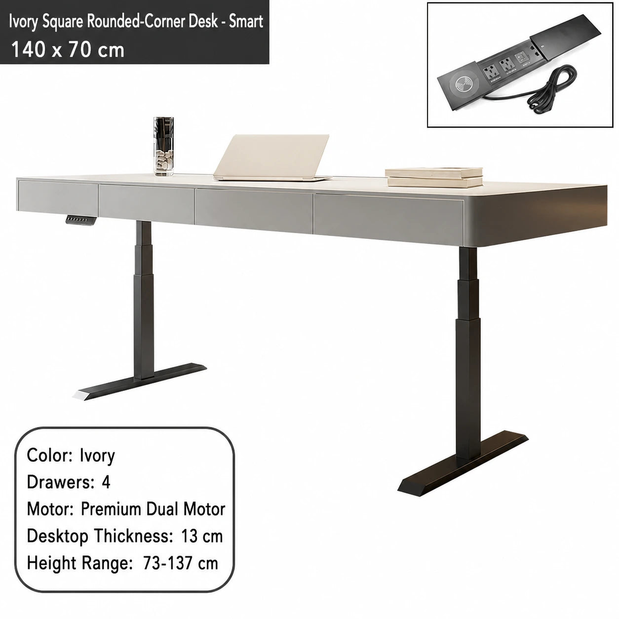 ivory square rounded corner electric standing desk smart configuration 140 x 70 cm