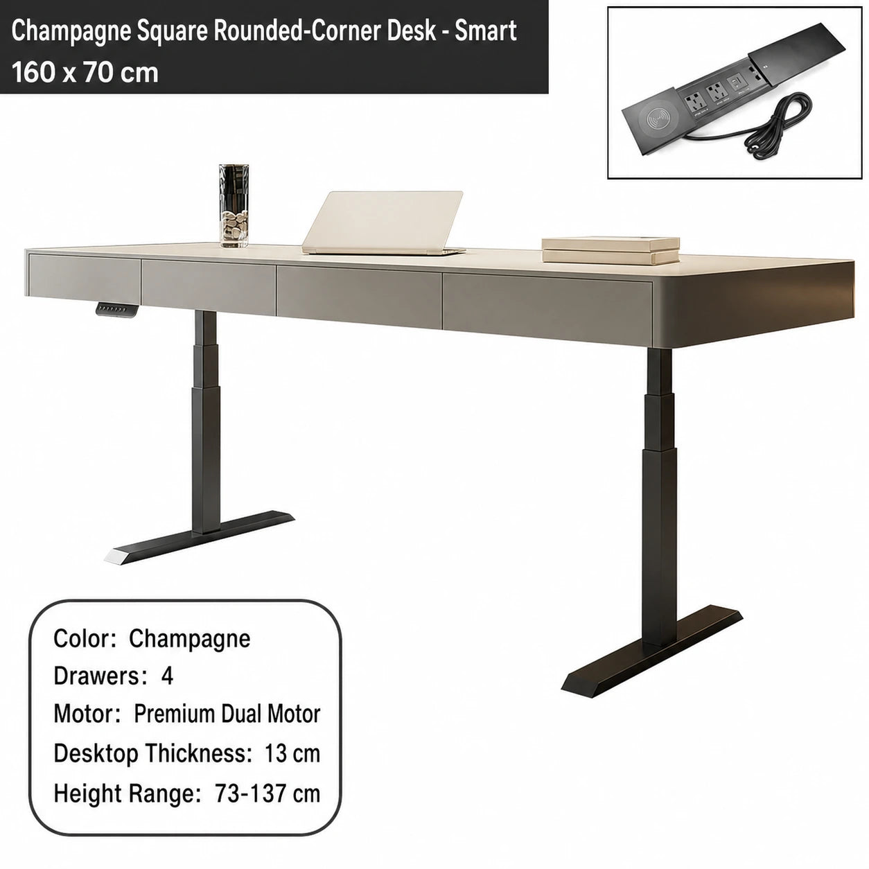 champagne square rounded corner electric standing desk smart configuration 160 x 70 cm