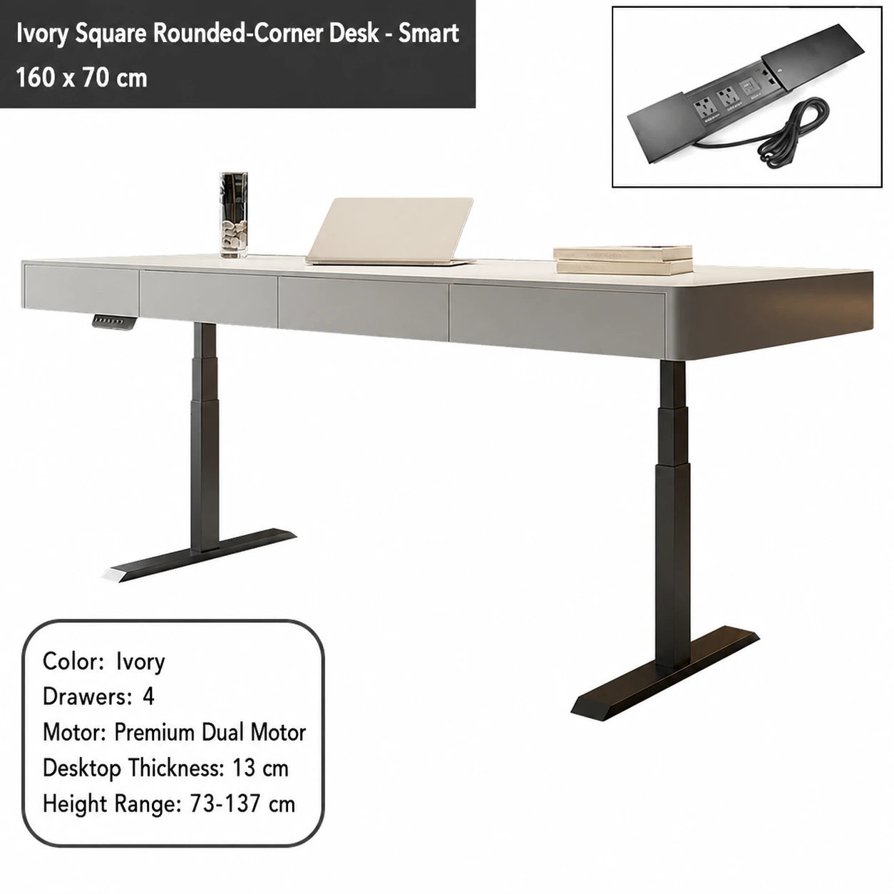ivory square rounded corner electric standing desk smart configuration 160 x 70 cm