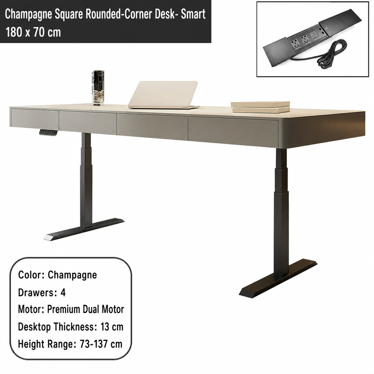 champagne square rounded corner electric standing desk smart configuration 180 x 70 cm