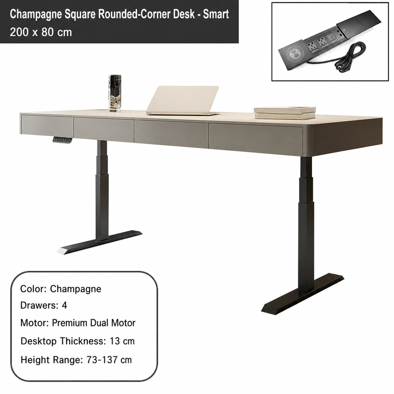 champagne square rounded corner electric standing desk smart configuration 200 x 80 cm