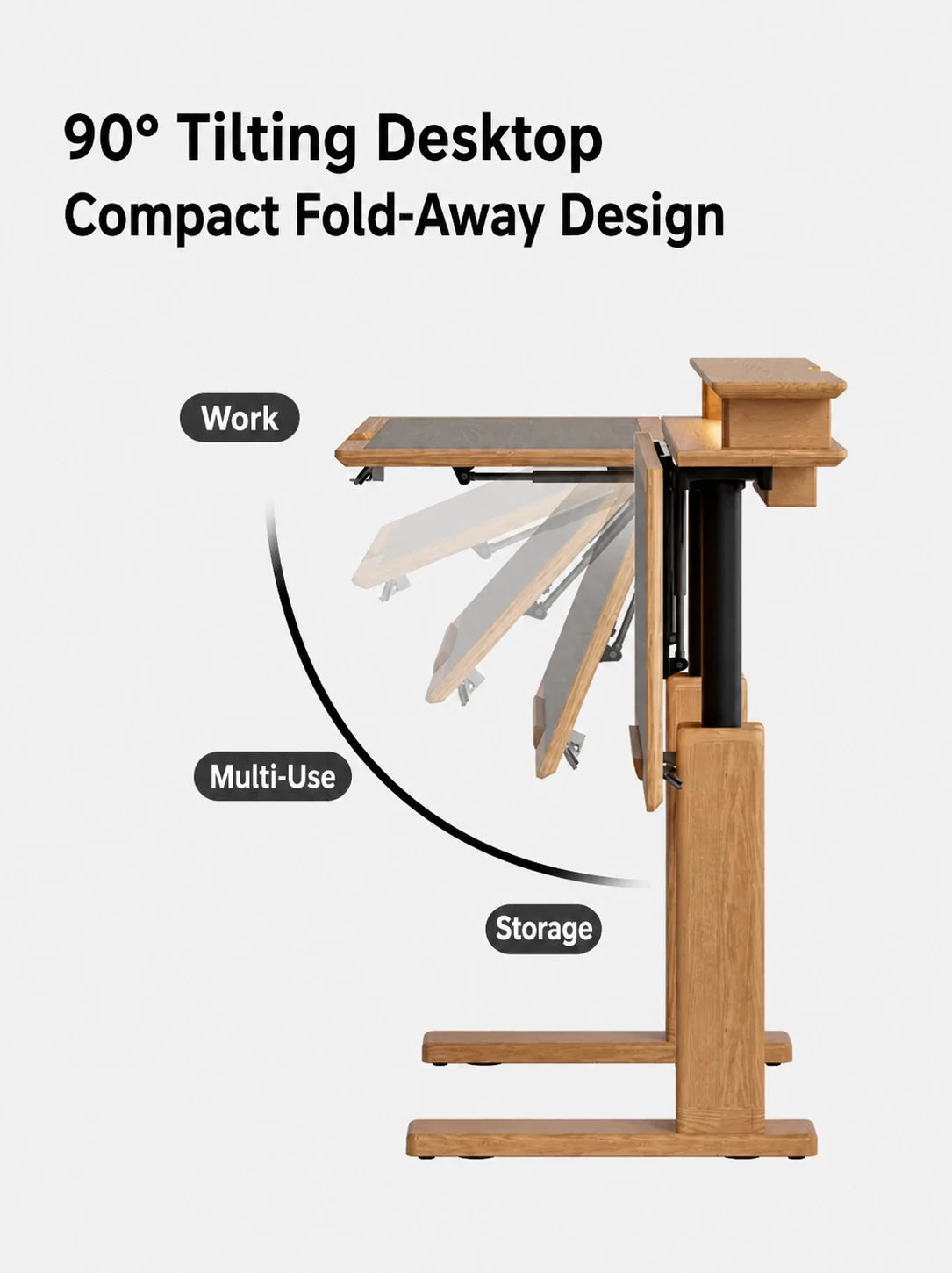 tilting desktop detail on solid wood electric standing desk