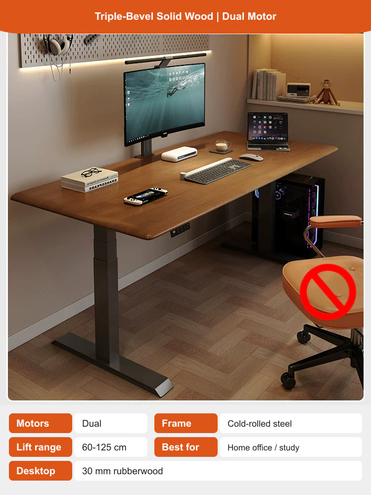 triple-bevel solid wood | dual motor electric standing desk configuration