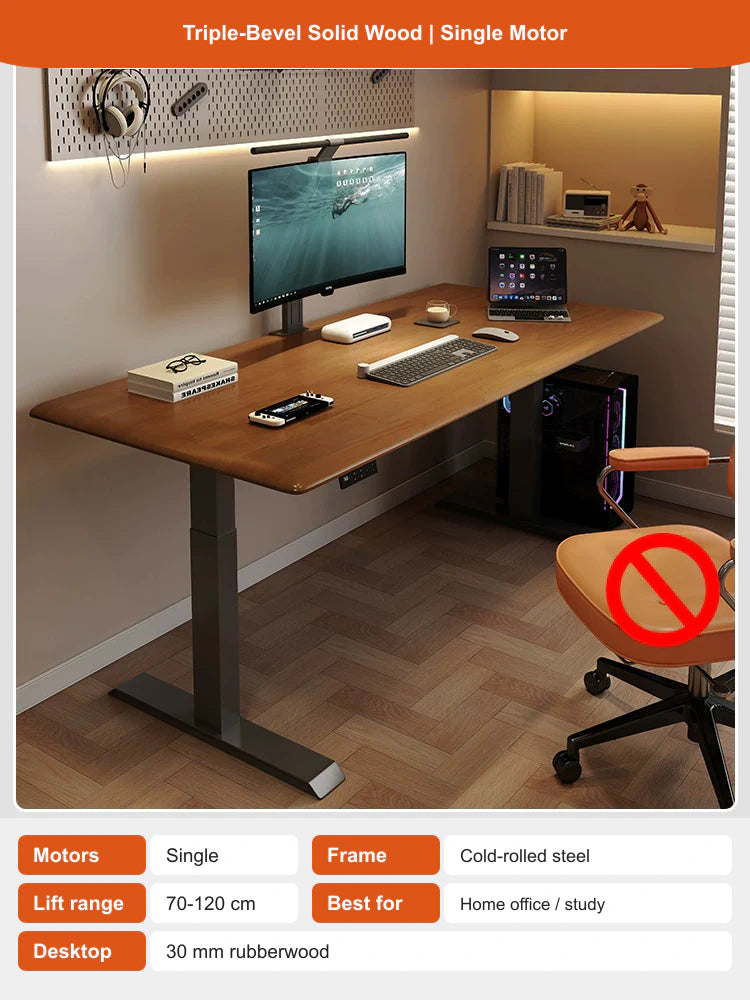 triple-bevel solid wood | single motor electric standing desk configuration