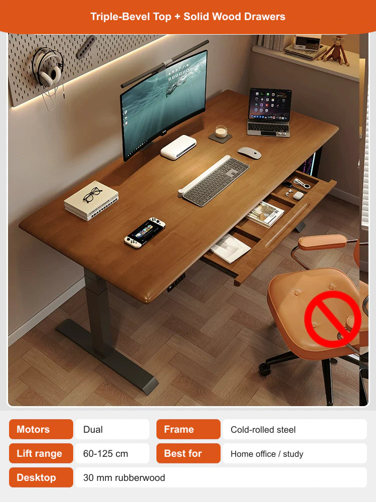 triple-bevel top + solid wood drawers electric standing desk configuration