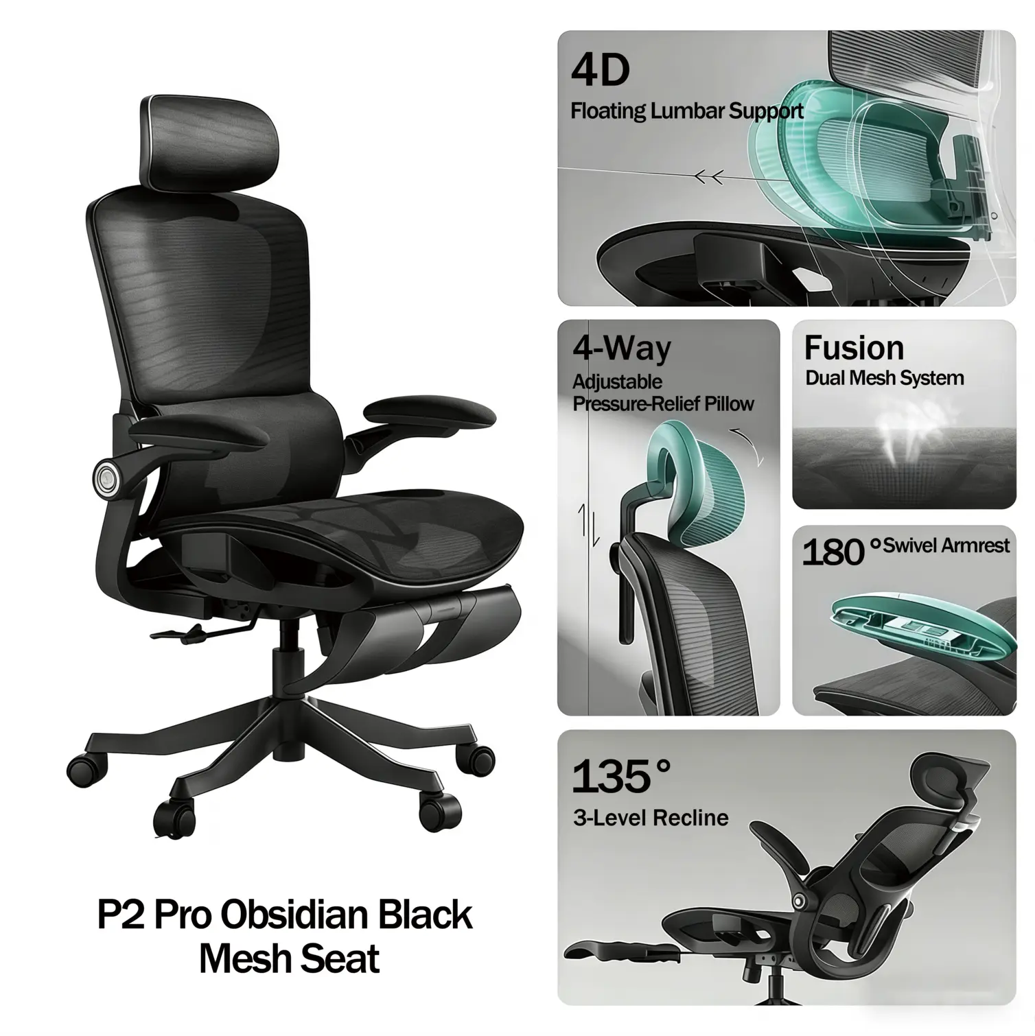 Heavy-duty ergonomic office chair with reinforced aluminum base