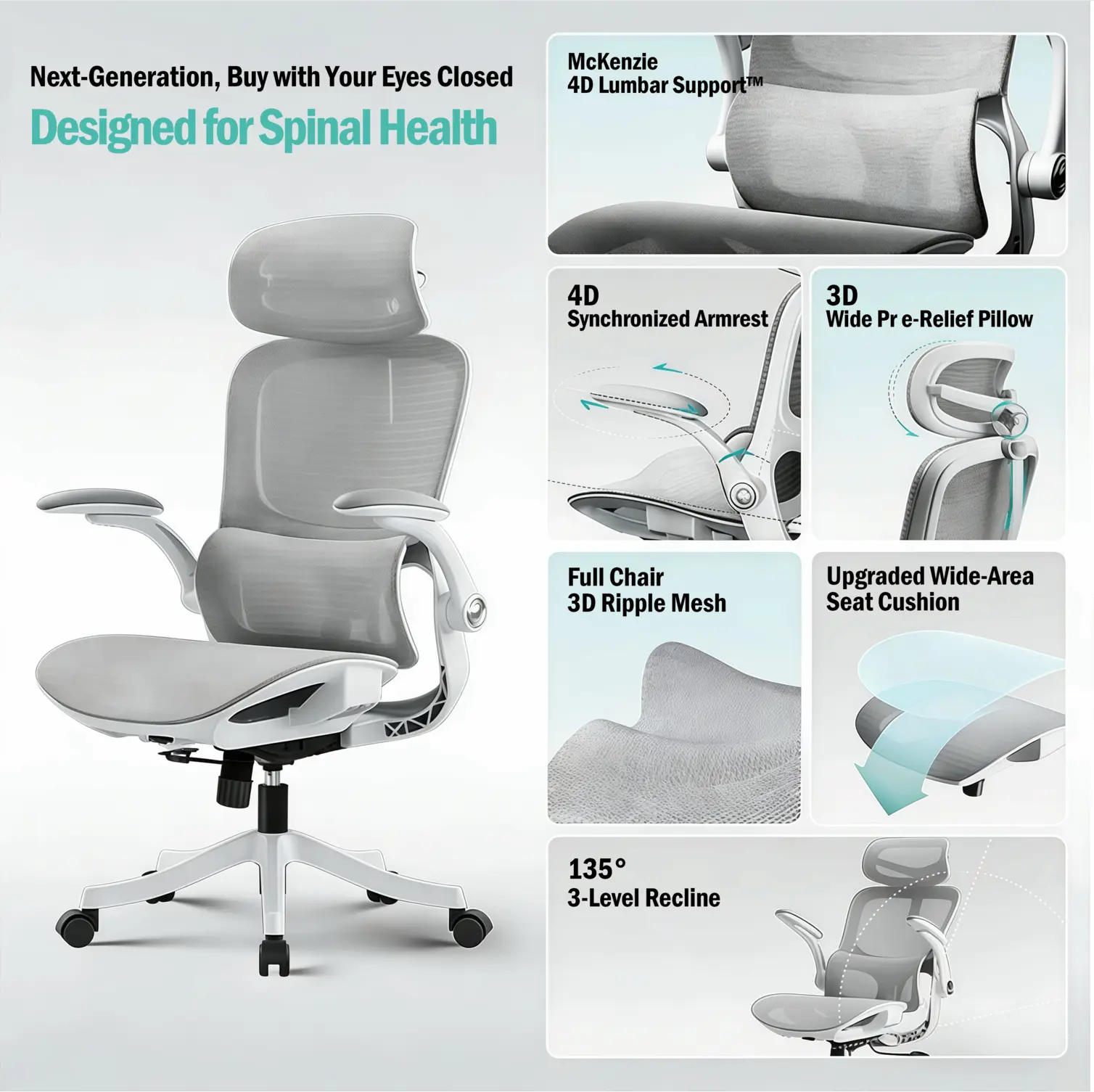 Swivel ergonomic office chair with smooth-rolling silent casters