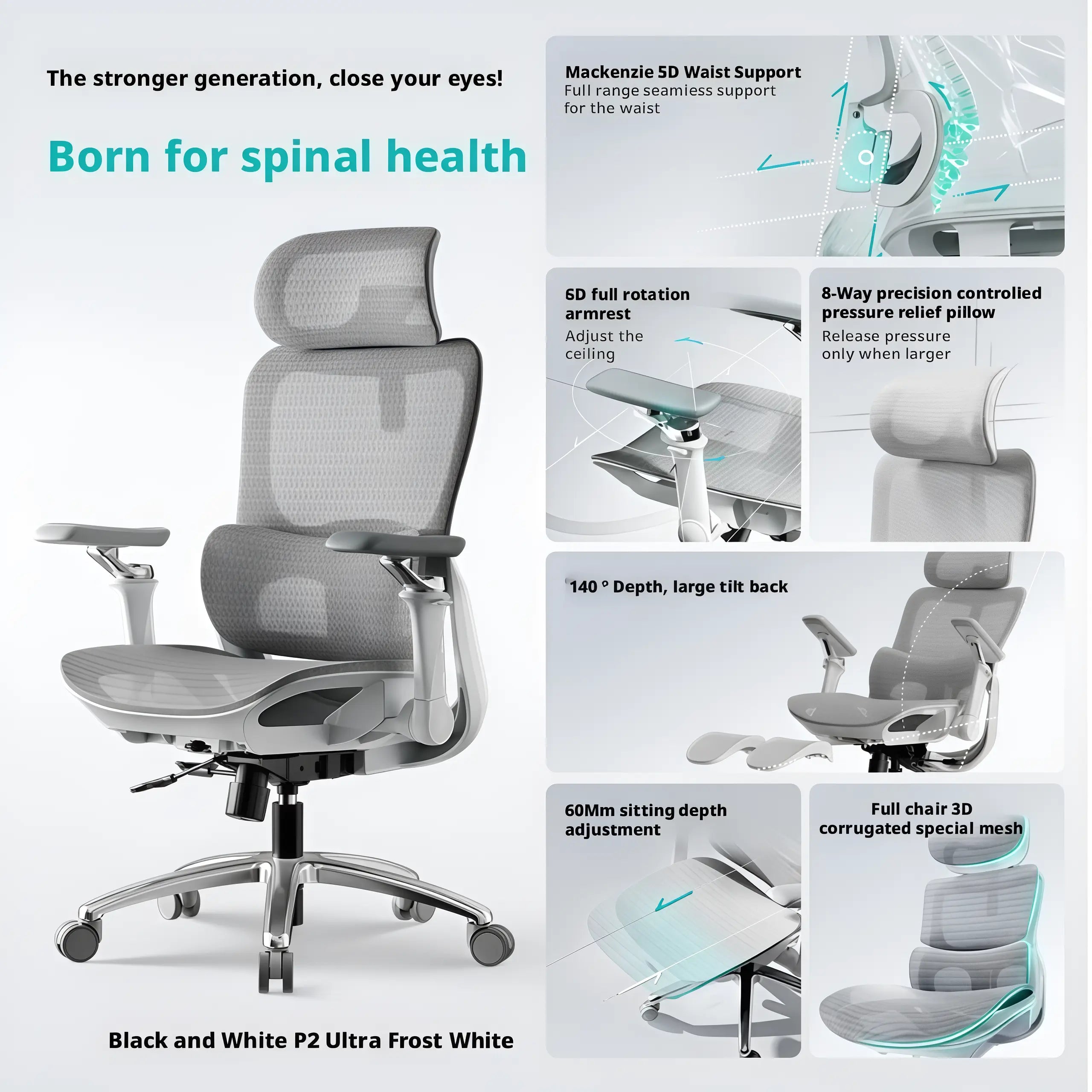 Ergonomic office chair with 3D headrest providing neck support in a modern corporate office.