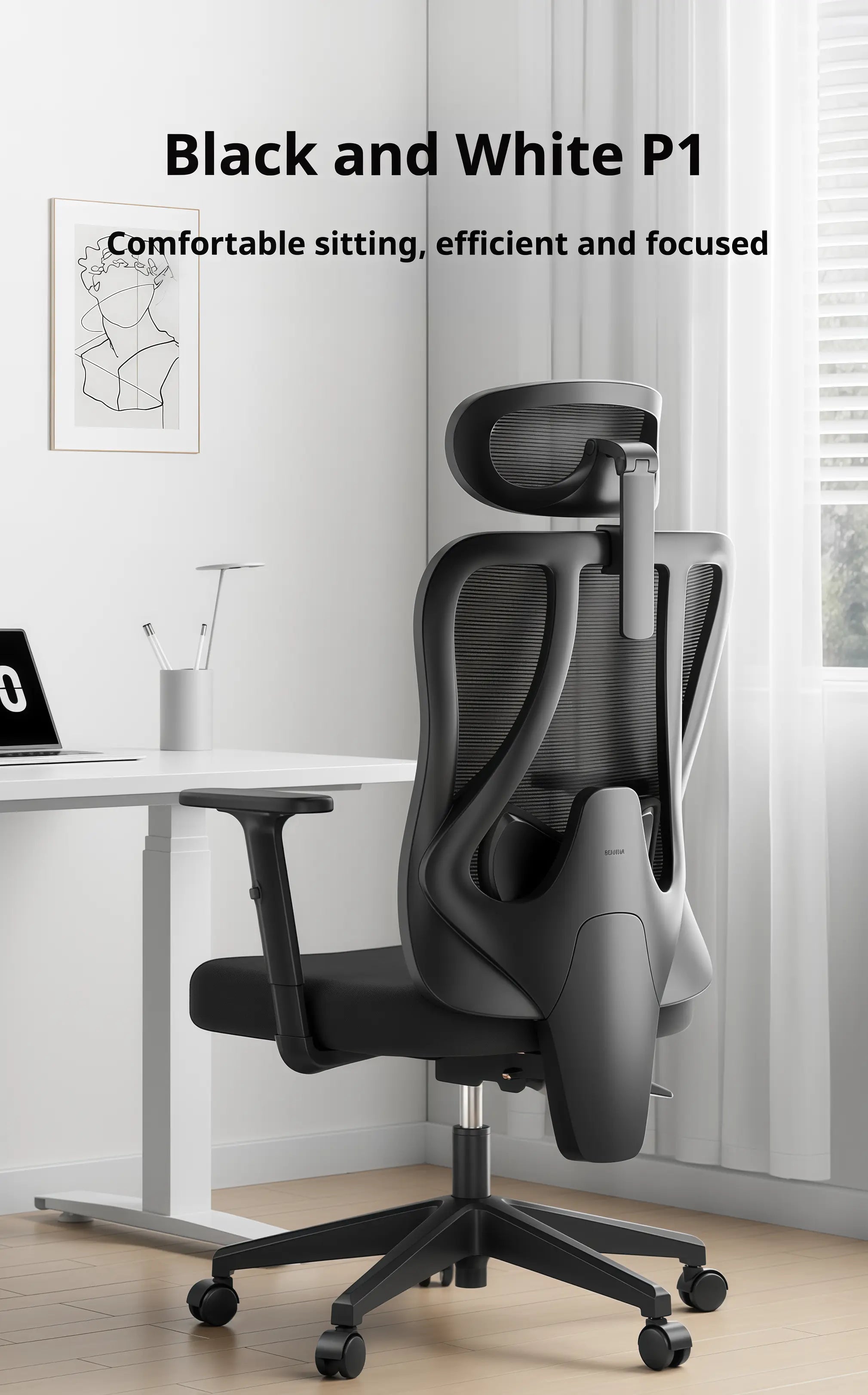 Ergonomic office chair with 360-degree swivel and smooth rolling casters.