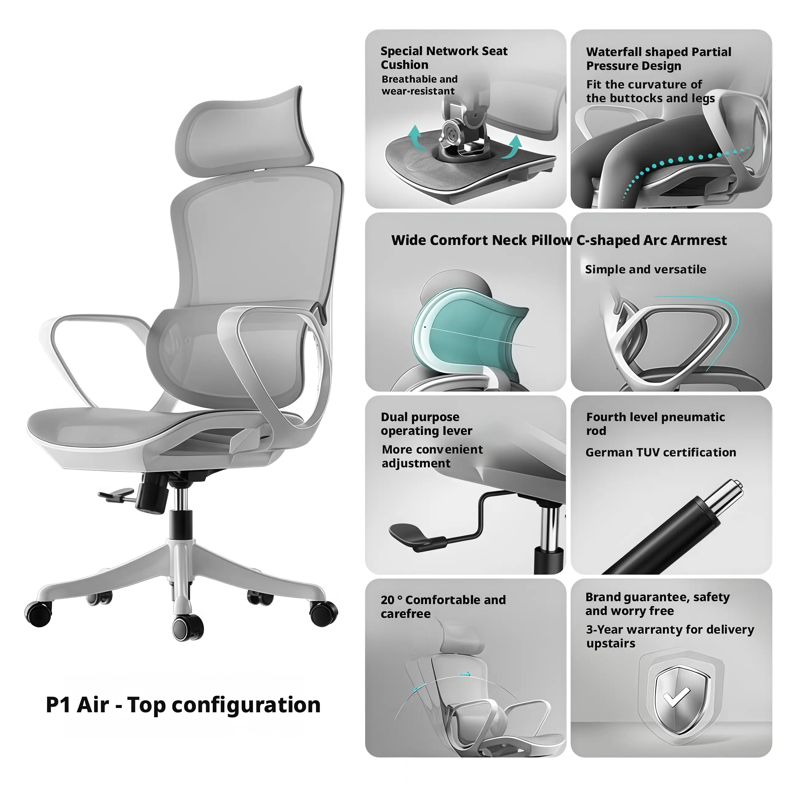 Ergonomic mesh office chair front view with breathable mesh seat