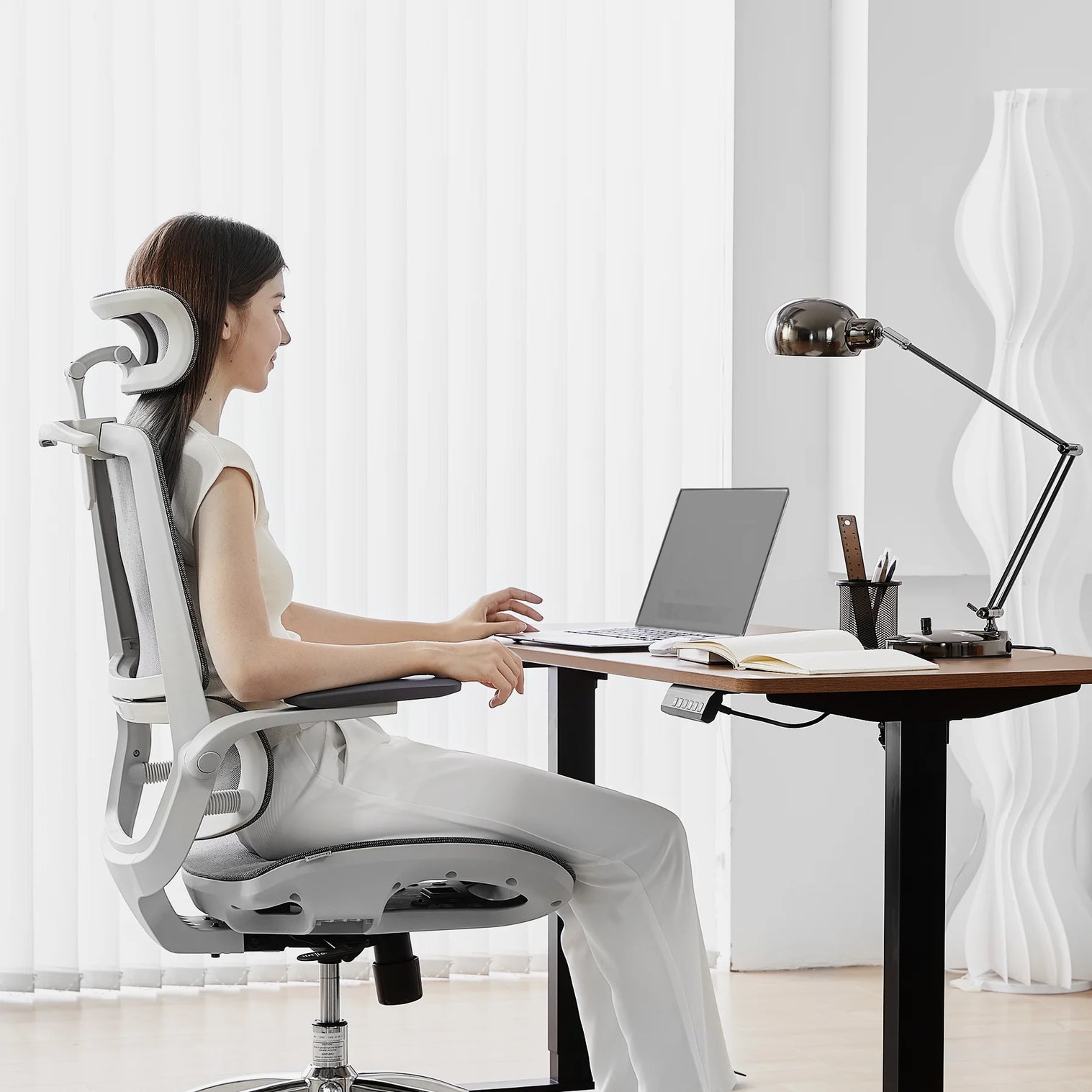 Ergonomic Office Chair - Space Saving Mesh Desk Chair with Flip-up Arms & Lumbar Support for Back Pain Relief, Comfortable Computer Chair for Long Hours