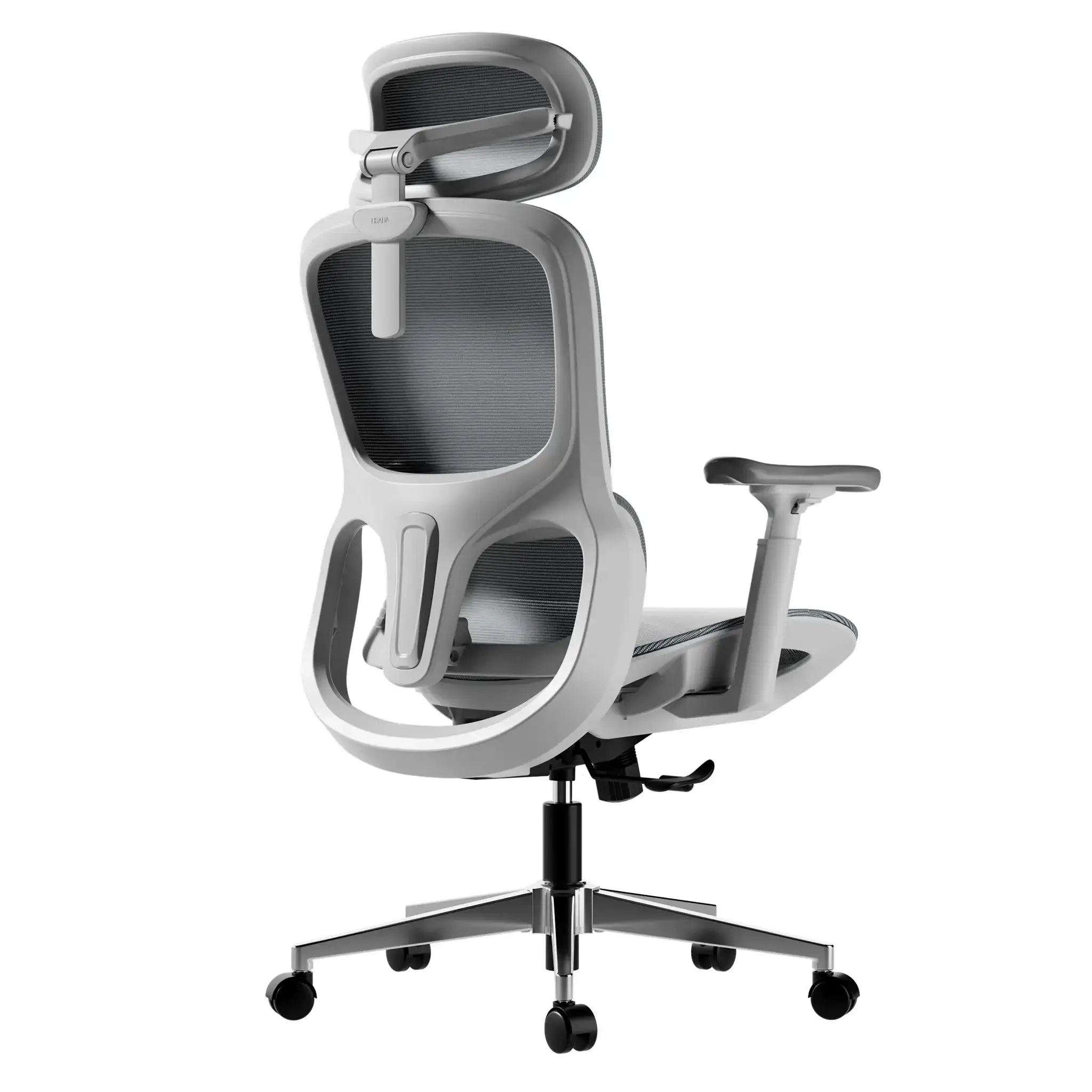 Comfortable grey mesh ergonomic office chair offering stylish support for a creative freelance design studio.