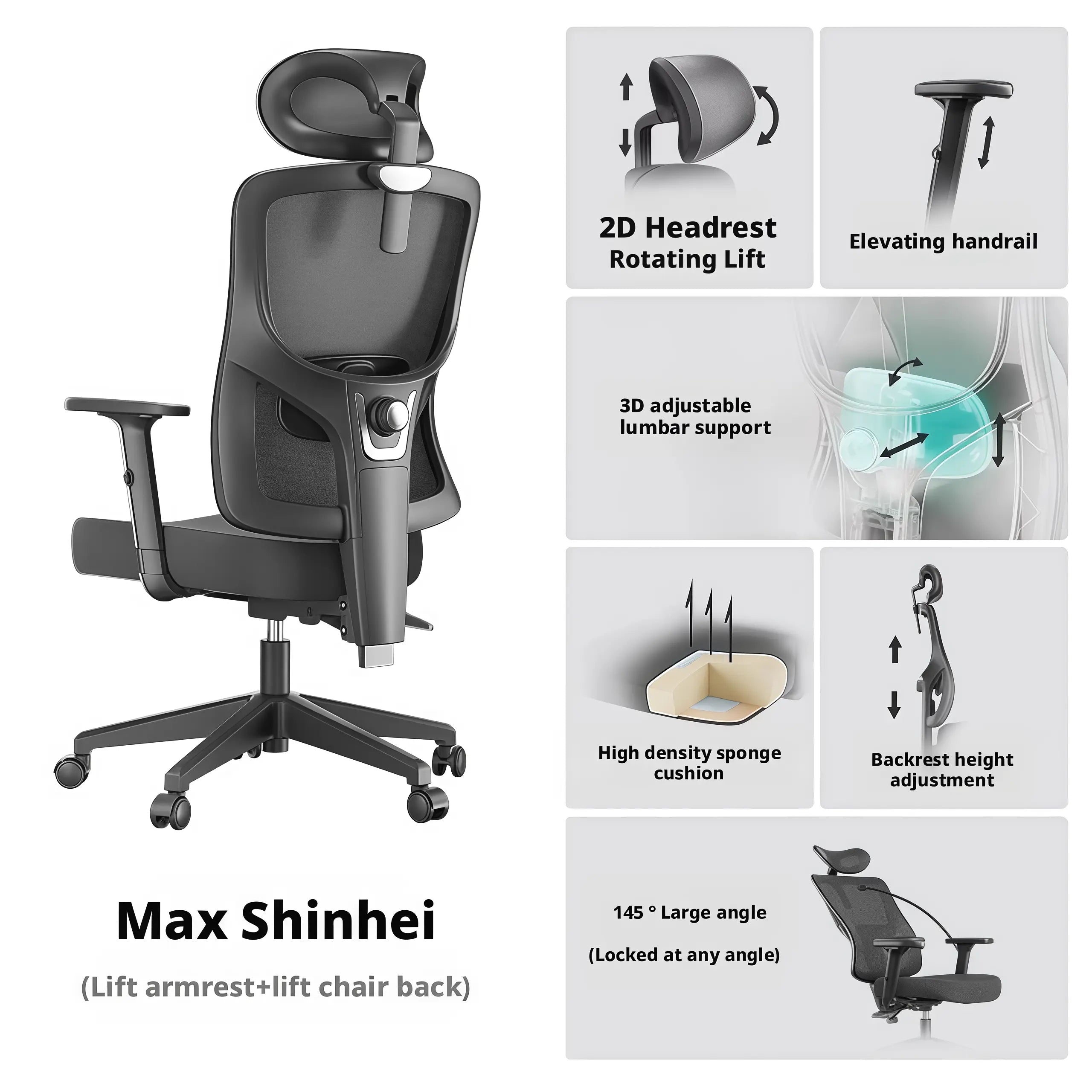 Ergonomic office chair with wide 52cm seat for better sitting support