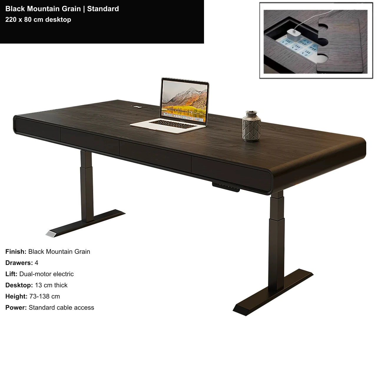 executive electric standing desk black mountain grain standard 220x80
