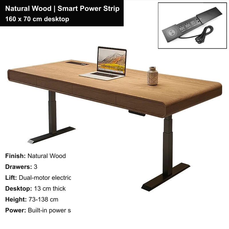 executive electric standing desk natural wood smart power strip 160x70
