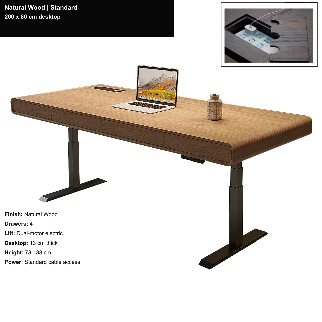executive electric standing desk natural wood standard 200x80