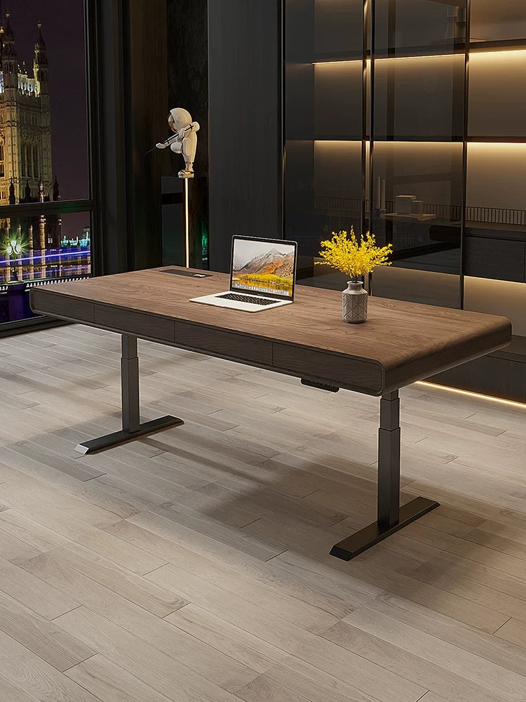 executive electric standing desk walnut home office