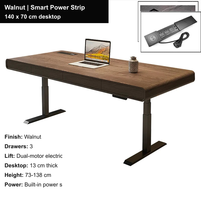 executive electric standing desk walnut smart power strip 140x70