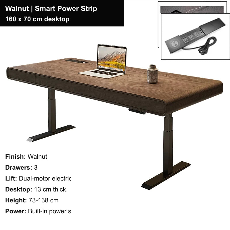 executive electric standing desk walnut smart power strip 160x70