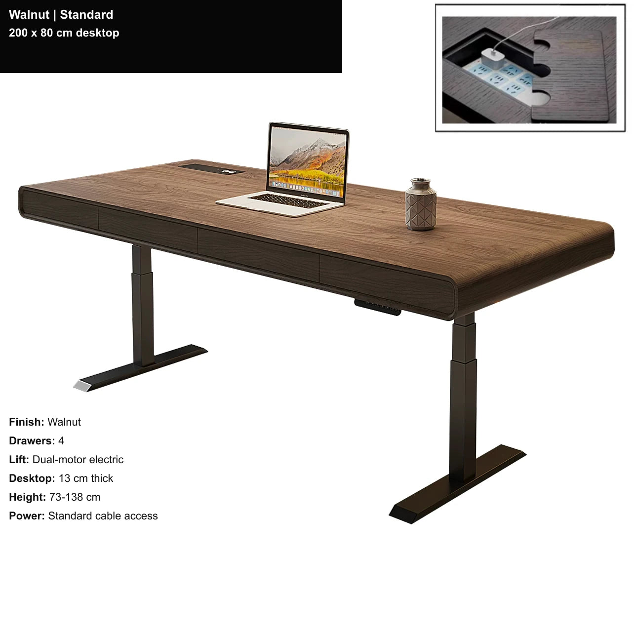 executive electric standing desk walnut standard 200x80