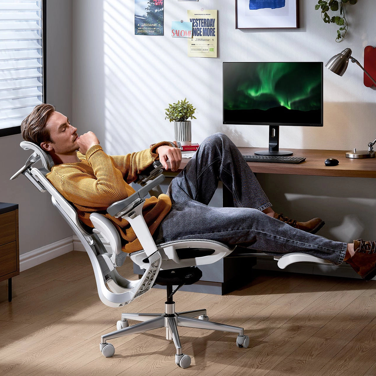 A luxurious executive office interior showcasing a high-end leather ergonomic office chair.