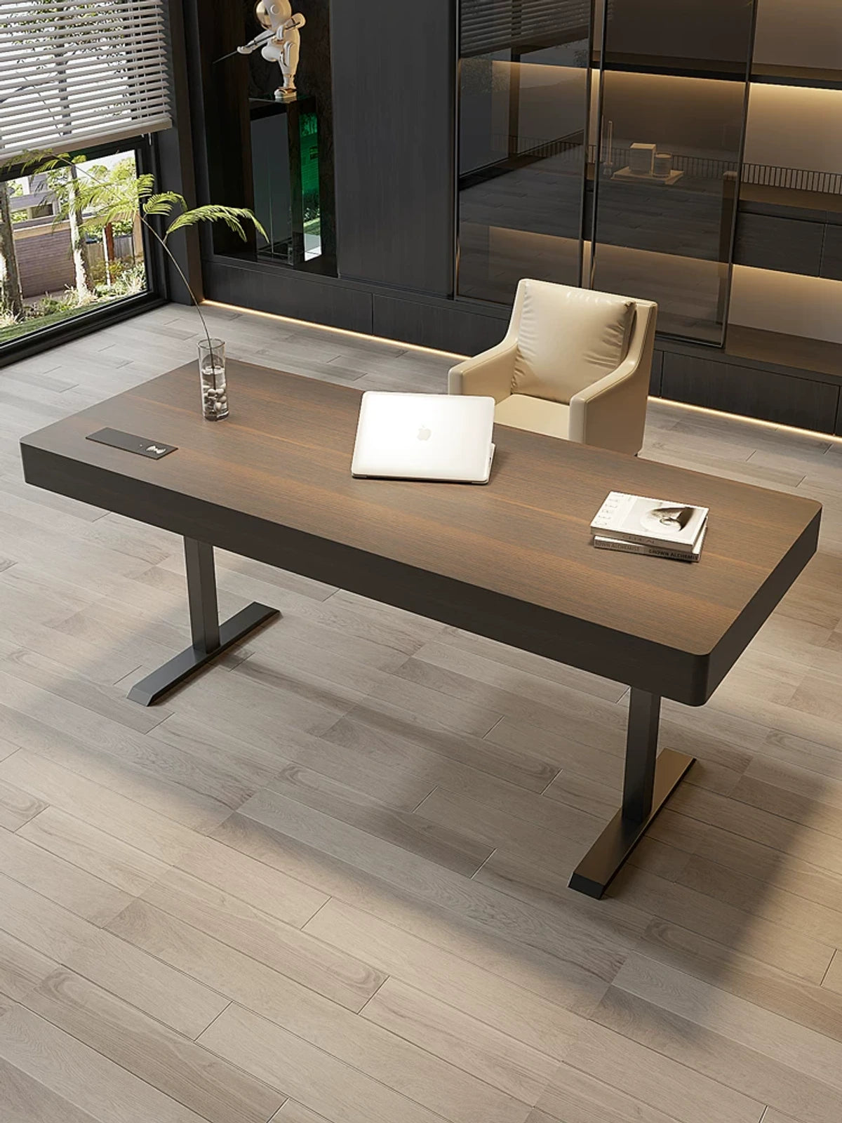 executive standing desk integrated storage detail